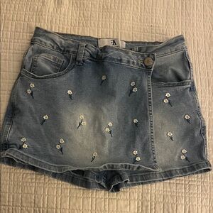Embroidered Denim Shorts with Floral Design